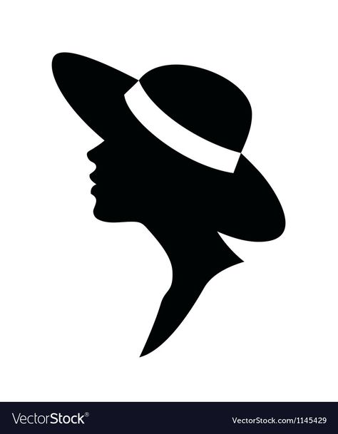 Black Silhouette Art Ideas, Woman In Hat, Hat Silhouette, Silhouette Head, Hair Vector, Head Silhouette, Silhouette Drawing, Hat Vector, Stencils Printables