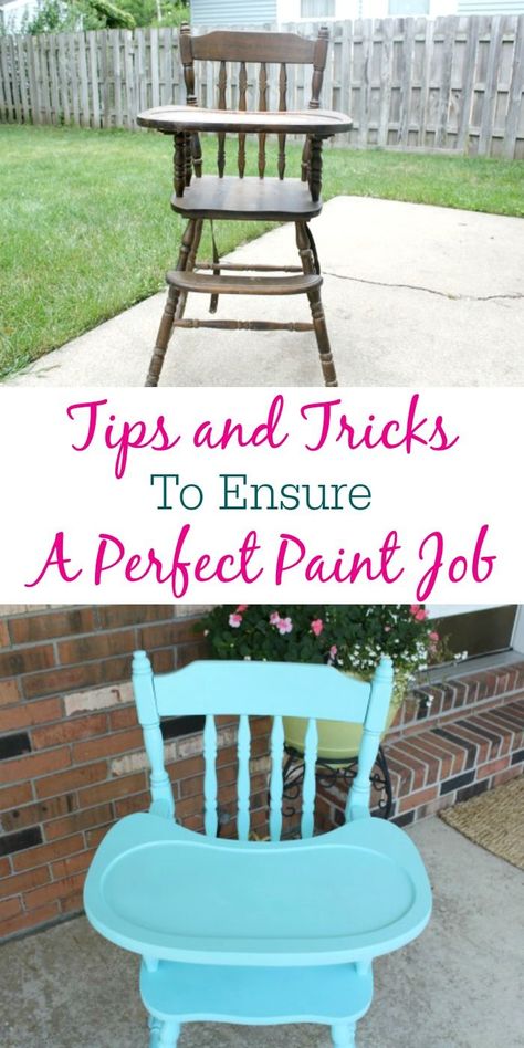 The BEST Tips and Tricks to Ensure A Perfect Paint Job! Painted High Chairs, Painted Furniture Cabinets, Antique High Chairs, Wood High Chairs, Vintage High Chairs, Decoration Tips, Decorative Bird Houses, Mom Diy, Breakfast Recipes Easy