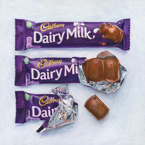 Joël Penkman | Dairy Milk Dairy Milk Chocolate Drawing, Joel Penkman Gcse Sketchbook, Chocolate Bar Drawing, Joel Penkman, Cadbury Chocolate Bars, Sweets Art, Confectionary Art, Prismacolor Art, Realistic Oil Painting