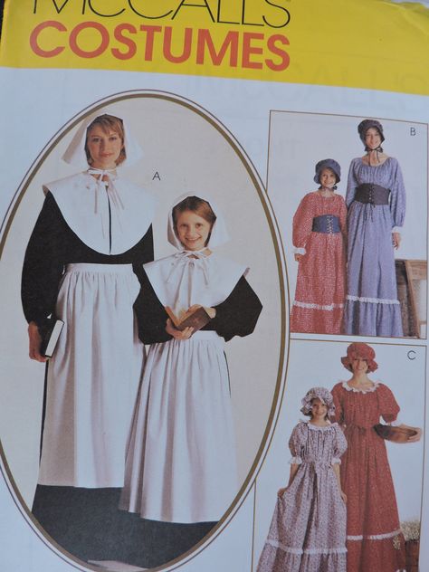 Puritan Dress, Pioneer Costume, Pilgrim Costume, Pioneer Dress, Prairie Dresses, Colonial Dress, Folded Envelope, Farm Dress, Halloween Sewing