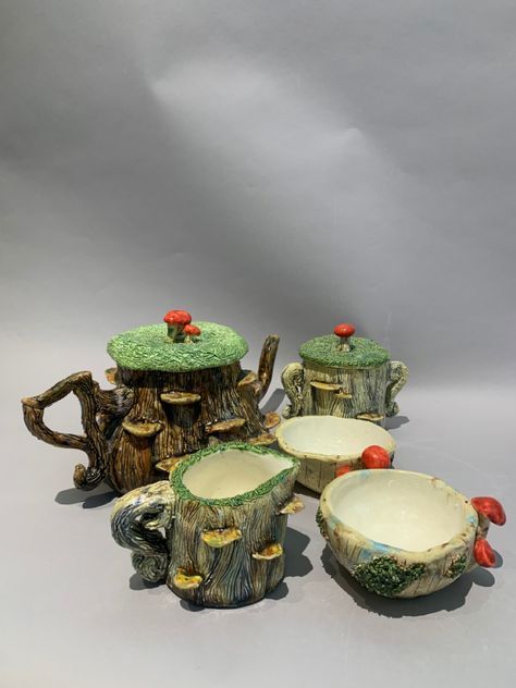 Cottage Core Tea Set, Mushroom Tea Set, Ceramics Tea Set, Cottage Core Pottery, Mushroom Pottery, Pottery Sets, Pottery Tea Set, Mushroom Tea, Ceramic Tea Set