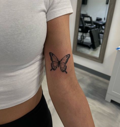 Arm Tattoos For Women Forearm, White Butterfly Tattoo, Butterfly Tattoos On Arm, Inner Arm Tattoos, Inner Bicep Tattoo, Butterfly Tattoos For Women, Stylish Tattoo, Bicep Tattoo, Forearm Tattoo Women