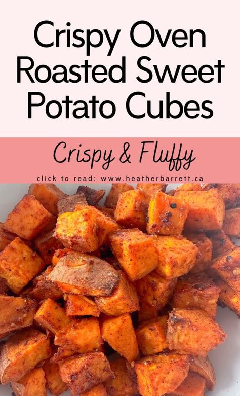 Simple and Delicious: Roasted Sweet Potato Cubes - A Flavorful Side Dish That's Perfectly Irresistible! 🍠✨ Elevate your meals with these caramelized and tender sweet potato cubes. Baked Sweet Potato Cubes, Baked Sweet Potato Oven, Sweet Potato Cubes, Roasted Sweet Potato Cubes, Roasted Yams, Sweet Potato Oven, Potato Cubes, Sweet Potato Recipes Roasted, Oven Roasted Sweet Potatoes