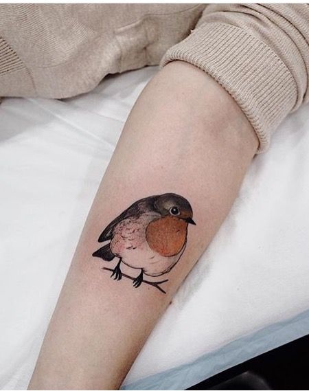 Whimsical Bird Tattoo, Fat Bird Tattoo, Bullfinch Tattoo, Baby Bird Tattoo, Bird Holding Flower Tattoo, Finch Tattoo, Bird Tattoos For Women, Fat Bird, Painting Tattoo