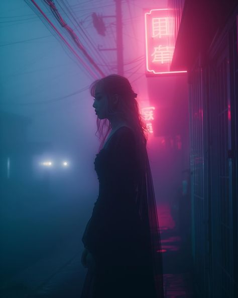 Neon Noir Photography, Neon Grunge Aesthetic, Gore Warning, Neon Photography, Foggy Weather, Silver Outfits, Neon Noir, Neon Nights, Neon Aesthetic