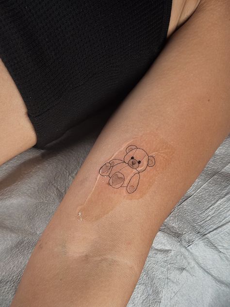 Bear Fine Line Tattoo, Fine Line Bear Tattoo, Line Arm Tattoo, Fine Line Arm Tattoo, Cute Forearm Tattoos, Teddy Bear Tattoo, The Best Tattoos, Self Love Tattoo, Laser Removal