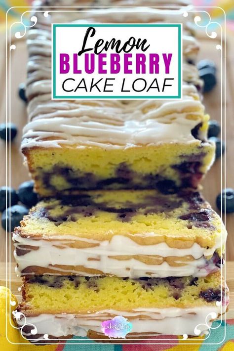 This easy Lemon Blueberry Cake Loaf recipe is the best summer dessert you'll ever eat. Start by using a Duncan Hines box cake mix and adding the delicious flavors of lemon and blueberry. Top with a tangy lemon glaze and you'll have the best blueberry lemon cake around. Lemon Blueberry Bundt Cake Recipes From Mix Boxes, Easy Lemon Blueberry Cupcakes, Lemon Blueberry Cake With Box Cake, Lemon Blueberry Bundt Cake With Box Cake, Lemon Blueberry Cake From Box Cake, Lemon Box Cake Recipes, Blueberry Lemon Cake Recipe, Recipe Using Lemons, Lemon Cake Mix Recipe