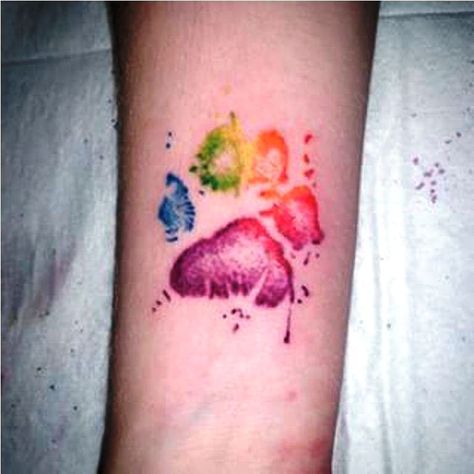 Rainbow Watercolor Tattoo Dogs Paw Tattoo, Animal Print Tattoo, Bear Paw Tattoos, Bridge Tattoo, Dogs Paw, Pawprint Tattoo, Dog Paw Tattoo, Rainbow Tattoos, Paw Tattoo