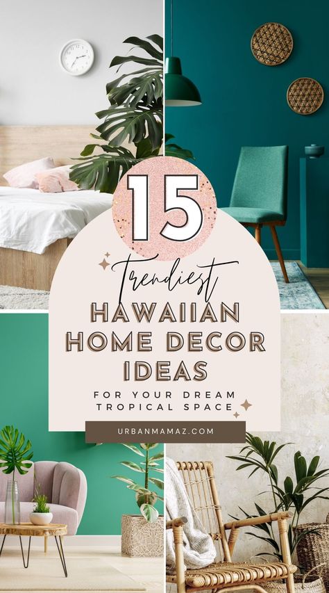 Looking for the trendiest Hawaiian home decor ideas for your dream tropical space? Check out this ultimate list of 15 Hawaiian home decor ideas for a truly one of a kind space. Hawaiian Inspired Bedroom, Polynesian Home Decor, Hawaiian Themed Bedroom, Hawaiian Interior, Hawaiian Interior Design, Tropical Bedroom Ideas, Hawaii Home Decor, Man Cave Ideas Room, Kitchen Living Room Combo