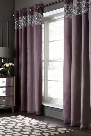 Buy Geo Embellished Sequin Eyelet Curtains from the Next UK online shop Plum Curtains Living Rooms, Purple Curtains Living Room, Mauve Living Room, Plum Curtains, Interior Design Mistakes, Home Styling Tips, Cheap Interior Design, Purple Curtains, Family Wall Decor