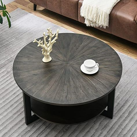 Amazon.com: Round Coffee Table with Storage Shelf, Farmhouse Living Room Cocktail Table with Black Metal Legs, Circular Solid Wood Center Tea Table, Sofa Table, 35.3”D x 17.8”H, Brushed Black KFZ1338BK : Everything Else Circle Center Table, Square Living Room Table, Round Coffee Table With Storage, Cocktail Tables Living Room, Wood Coffee Table Rustic, Circular Coffee Table, Wood Cocktail Table, Square Cocktail Table, Round Wood Coffee Table