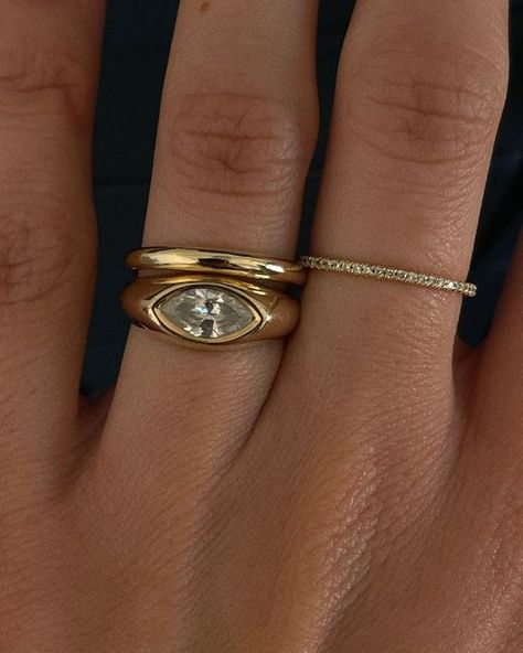 Non Raised Engagement Rings, Diamond Signet Engagement Ring, Marquise Signet Ring, Inlaid Engagement Ring, Thick Band Engagement Ring Gold, Signet Wedding Ring, Signet Engagement Ring, Signet Engagement Rings, Thick Band Engagement Ring