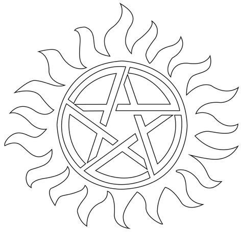 Supernatural Coloring Pages, Supernatural Drawings Sketches, Sam And Dean Tattoo, Spn Tattoo, Supernatural Diy, Dean Tattoo, Supernatural Pentagram, Drawing Symbols, Supernatural Crafts