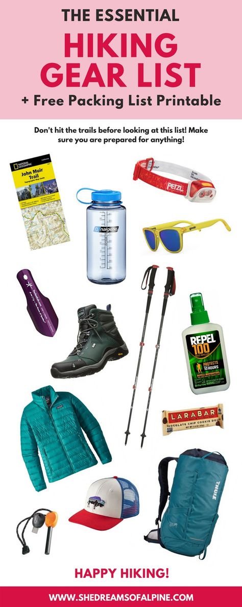 Hiking 101 - The Essential Hiking Gear List| Hiking doesn’t need to be overwhelming, but I am also a big fan of making sure I am ready for the worst case scenario. In this post I've created a comprehensive packing list for essential hiking gear. Refer to this list each time you hike and you will be prepared for almost anything! Post includes free gear list printable for easy reference. | shedreamsofalpine.com Hiking Packing, Hiking Gear List, Hiking Packing List, Backpacking Checklist, Easy Reference, Gear List, Hiking Pack, Hiking Essentials, Backpacking Tips