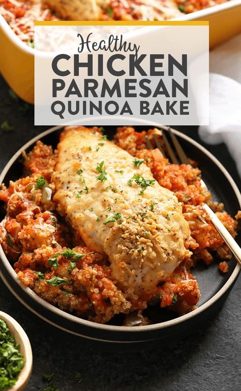 Quinoa Dinners, Casserole Italian, Parmesan Quinoa, Quinoa Bake, Chicken Marinara, Parmesan Casserole, Cake Courgette, Healthy Chicken Parmesan, Quinoa Casserole