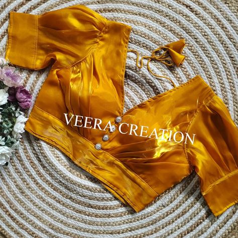 Yellow Semi-stitched Blouse Piece For Diwali, Semi-stitched Yellow Blouse For Diwali, Semi-stitched Elegant Raw Silk Blouse Piece, Designer Semi-stitched Yellow Blouse, Semi-stitched Yellow Blouse Piece With Intricate Embroidery, Ready Made, Open Sleeve, Blouse Designs Latest, Crop Top