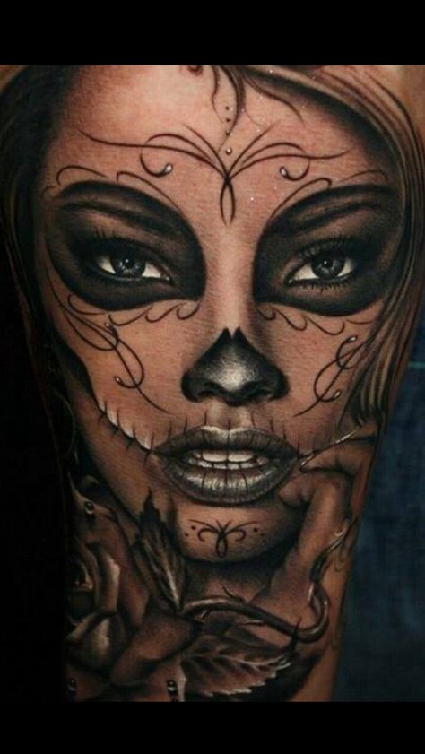 - Best 3d Tattoos, Tatoo 3d, Halloweenský Makeup, Catrina Tattoo, Skull Girl Tattoo, Girl Face Tattoo, Chicano Tattoos, Lowrider Art, Marvel Tattoos