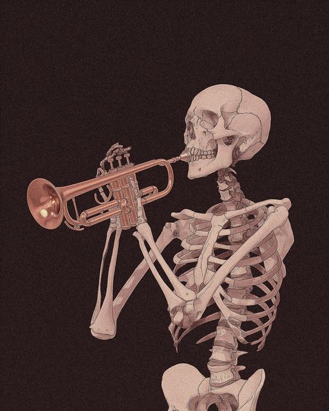 Ancient trumpeter skeleton Some retro meme art 🥳 Skeletons Playing Instruments, Chrome Skeleton, Skeleton Poses, Skeleton Aesthetic, Silly Skeleton, Meme Art, Cool Skeleton, Metal Skeleton, Skeleton Dance