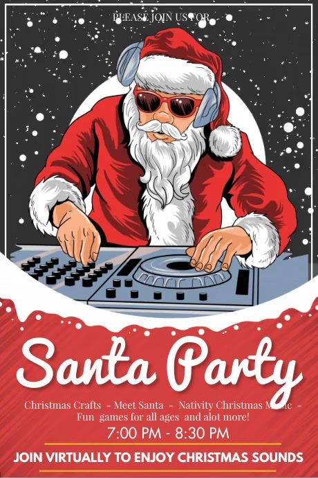 Christmas Dj Poster, Xmas Poster Design, New Year Party Poster, Xmas Poster, Flyer Dj, New Year Card Design, Christmas Poster Design, Santa Party, Christmas Party Poster