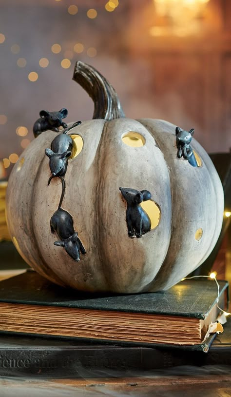 Pumpkin Pottery, Mouse Pumpkin, Tiny Creatures, Pumpkin Contest, Image Halloween, Pumpkin Carvings, Cerámica Ideas, Grandin Road, Halloween Decorations Indoor