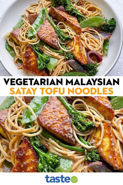 Malaysian Satay, Satay Sauce Recipe, Satay Tofu, Peanut Crunch, Satay Chicken, Vegetarian Ramen, Pak Choy, Tofu Noodles, Satay Sauce