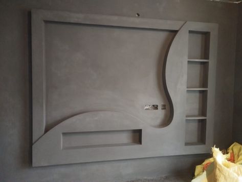 Tirupathaiah Pop Design For Tv Unit, Tv Cupboard Design For Hall With Cement, Tv Unit Design Modern With Cement, Tv Wall Design With Cement, Hall Cupboard Design, Shelf Designs For Hall, Tv Shelf Design, Tv Cupboard Design, Arch Designs For Hall