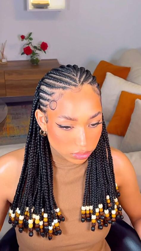 Braided Hairstyles With Natural Hair, Braids W Beads, Braided Short Hairstyles, Braided Hairstyles Blonde, Braided Hairstyles Curly, Braided Hairstyles With Curls, Braided Hairstyles African, African Braided Hairstyles, Knotless Braid Hairstyles