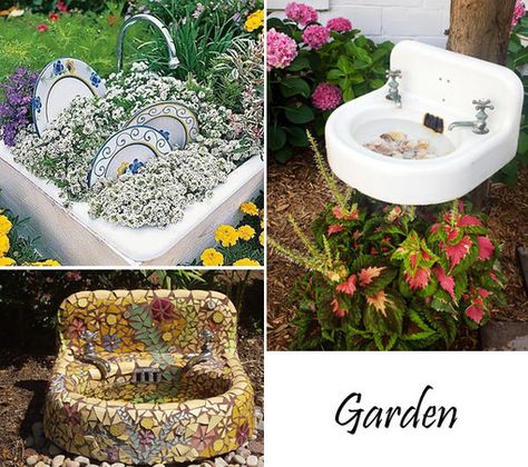 Sinks in the garden Patio Layout Design, Outdoor Water Fountains, Diy Gutters, Outside Planters, Old Bathtub, Design Diy Ideas, Gutter Garden, Recycled Garden Art, Garden Sink