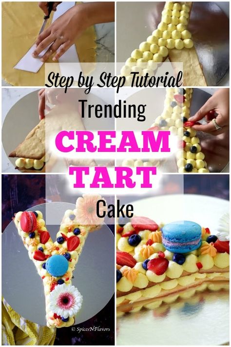 Cream Tart Cake Recipe, Tart Cake Recipes, Letter Cake Recipe, Cream Tart Cake Number, Cream Tart Recipe, Cream Tart Cake, Tart Cakes, Cookie Tart, Cream Tarts