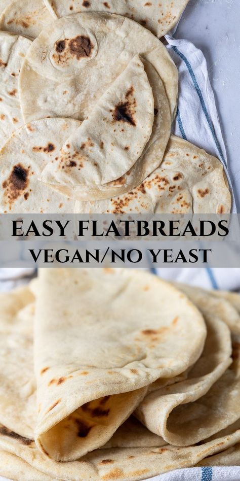 Vegan Flatbread Pizza, Vegan Flatbread Recipes, Skillet Flatbread, Quick Flatbread, Healthy Flatbread, Vegan Flatbread, Vegan Tortilla, Vegan Bread Recipe, Easy Flatbread