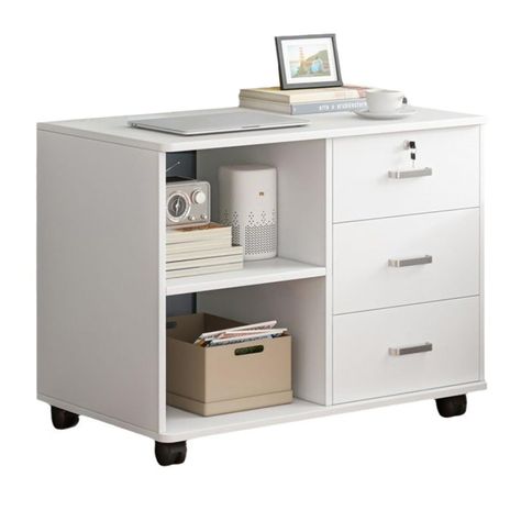 PRICES MAY VARY. 3 Drawers & 2 Large Open Storage Shelves: This filing cabinet with open storage spaces, file drawers and storage cabinet is designed to keep the office machines, paper, files and other office suppliers organized. It can be fixed beside or under desk, making it a great helper for organizing your files. The modern aesthetic makes it a fantastic fit for any office or home. Easy To Move: Equipped with 360 degree casters design, this movable file cabinet is easily moved to wherever y Home Office Filing Cabinet, Open Storage Shelves, Lateral Filing Cabinet, Cabinet Office, Office Storage Solutions, Office File Cabinets, Under Desk Storage, Wood File, Office Cabinet