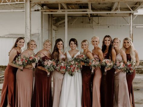 Maroon Mix Match Bridesmaid Dresses, Red Fall Bridesmaid Dresses, Mixed Color Bridal Party, Different Shades Of Burgundy Bridesmaids, Burgundy Shades Bridesmaid Dresses, Burgundy And Peach Bridesmaid Dresses, Mixed Burgundy Bridesmaid Dresses, Maroon Fall Bridesmaid Dresses, Earth Tone Color Palette Bridesmaids