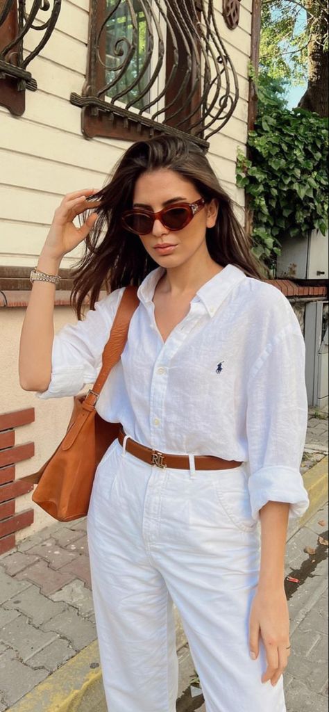 Linen Polo Shirt Women Outfit, Polo Button Down Outfit Women, White Polo Shirt Outfit Women's, White Polo Outfit Women, White Polo Outfit, White Polo Shirt Outfit, Polo Outfits For Women, Polo Shirt Outfit Women's, Button Down Outfit