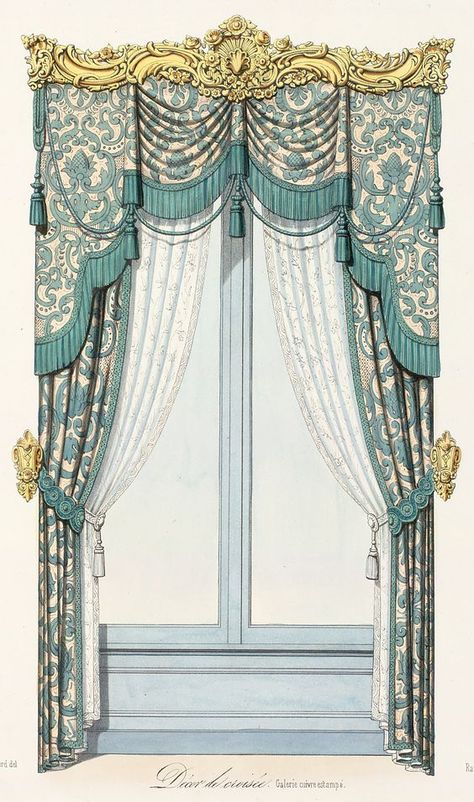 Victorian Window Treatments, Victorian Curtains, Rococo Revival, Victorian Windows, Curtain Drawing, Architecture Baroque, Classic Curtains, Small Curtains, French Curtains