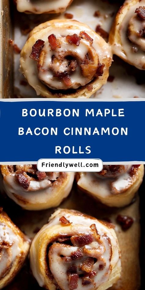 Indulge in the perfect blend of sweet and savory with these decadent bourbon maple bacon cinnamon rolls! 🧈✨ Featuring fluffy cinnamon-spiced dough, a rich maple glaze, crispy bacon, and a touch of bourbon for extra flair. Perfect for breakfast, brunch, or a holiday treat!  🎉🍴 #BourbonCinnamonRolls #MapleBacon #SweetAndSavory #BrunchRecipes #HolidayBaking Savory Cinnamon Rolls, Maple Bacon Cinnamon Rolls, Cinnamon Roll Glaze, Bacon Cinnamon Rolls, Cinnamon Roll Frosting, Bourbon Glaze, Maple Bourbon, Yeast Breads, Candied Bacon