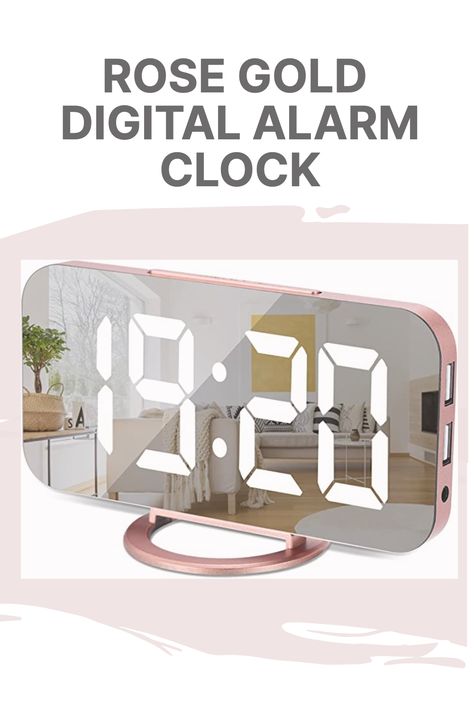 Rose Gold Office Decor Inspiration, Pink Alarm Clock, Cute Alarm Clock Amazon, Rose Gold Alarm Clock, Rose Gold Office Decor, Rose Gold Wall Clock, Pink Digital Clock, White Girls Bedroom, Rose Gold Office