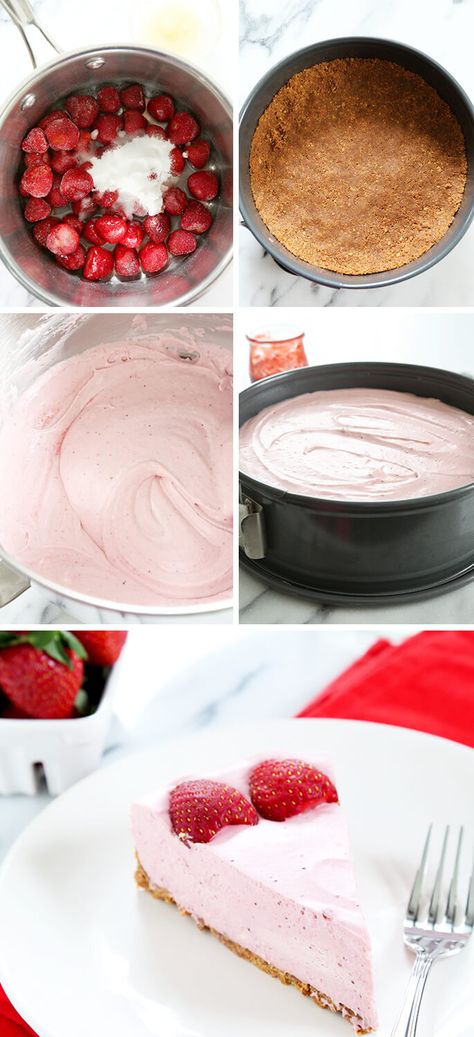 The perfect smooth and creamy no bake strawberry cheesecake, made with strawberries, cream cheese and whipped cream, plus a bit of gelatin and sugar. So quick and easy, it’s the perfect warm weather treat! http://glutenfreeonashoestring.com/no-bake-strawberry-cheesecake/ Paleo Pumpkin Recipes Desserts, Gluten Free Strawberry Cheesecake, Strawberries Cream Cheese, Newyork Cheesecake, Paleo Pumpkin Recipes, No Bake Strawberry Cheesecake, Best Mac N Cheese Recipe, No Bake Chocolate Cheesecake, Cheesy Mac And Cheese