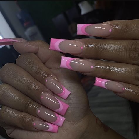 Like Pink French Tips, Pink French Tip Nails Freestyle, Pink French Tip Black Women, French Tip Pink Nails, Pink Alligator French Tip Nails, Pink Frnch Tip, Color French Tip, French Tip Pink, Nails Long Acrylic