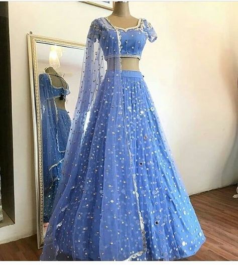 Blue Colour Lehenga, Blue Half Saree, Blue Indian Dress, Pretty Suits, Dress Wishlist, Indian Bridesmaid Dresses, Simple Lehenga, Lehenga Designs Simple, Lehnga Dress