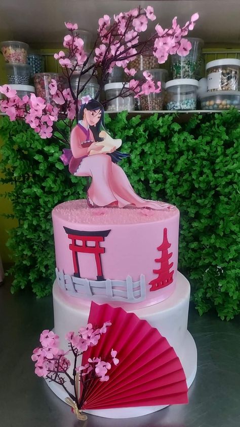 Mulan Baby Shower Theme, Mulan Quinceanera Theme, Mulan Birthday Party Ideas, Mulan Birthday Party, Chinese Theme Parties, Mulan Party, Mulan Birthday, Diva Cakes, Cherry Blossom Party