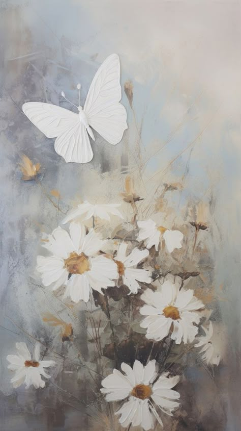 Acrylic paint of butterfly on daisy flower painting animal petal. | premium image by rawpixel.com / Porramate Daisy Flower Painting, Angel Photography, Wallpaper Project, Paint Acrylic, Art Idea, Butterfly Flowers, Textured Wallpaper, Anemone, Daisy Flower