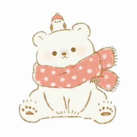 Kawaii Drawings Christmas, Cute Little Drawings Christmas, Kawaii Animals Drawings, Cute Bear Drawings Kawaii, Kawaii Bear Drawing, Christmas Drawings Cute, Animal Cute Drawing, Bear Cute Drawing, Christmas Cute Drawing