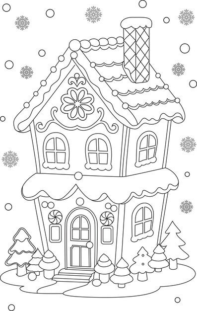 Thanksgiving Coloring Book, House Coloring Pages, Christmas Colouring Pages, Cute Halloween Coloring Pages, Gingerbread House Christmas, Free Christmas Coloring Pages, Coloring Pages Winter, Christmas Coloring Sheets, House Colouring Pages