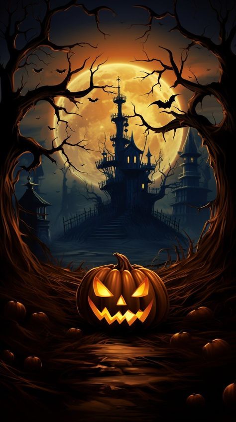 Halloween Scene Drawing, Spooky Halloween Pictures, Halloween Arts, Halloween Shadow Box, Stuffed Pumpkin, Small Bridge, Halloween Wallpaper Iphone Backgrounds, Halloween Wallpaper Backgrounds, Halloween Facts