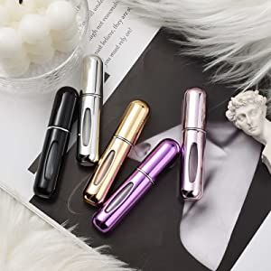 Perfume Travel Refillable Capacity : 5ml-0.2oz/pcs, Each set of 5, Clean in the bottle, easy to check the residue of perfume.Widely used: very suitable for storing perfume, Cologne, aftershave, makeup water, etc. When you are on the road all day, give you a fresh perfume spray. Ultra-light : refillable perfume spray with easy pump fill technology in 5 different colors (silver, pink, gold, purple, black) for carrying or finishing different perfumes. Perfume Travel, Glass Spray Bottle, Cleaning Spray, Perfume Atomizer, Cosmetic Containers, Travel Bottles, Refillable Bottles, Fragrance Spray, Mini Bottles