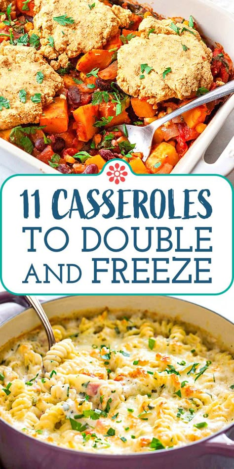 11 Casseroles to Double and Freeze! Get ahead of the game with these 11 incredible casseroles. They are freezer-friendly, make-head magic meal ideas. Keep one for yourself and give one to someone else. #casseroles #freezermeals #mealprep #simplyrecipes Freezer Meals Meal Prep, Meals That Are Easy To Freeze, Soup Kitchen Meal Ideas, Daycare Freezer Meals, Best Easy Casseroles, Meals To Put In Freezer, Make Ahead Freezer Meals Casseroles Pasta Bake, Taco Casserole Bake Freezer Meal, Freezer Hotdish Recipes