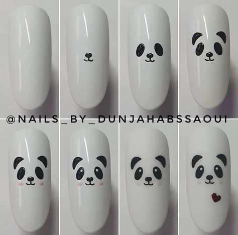 Panda Nail Art, Cat Nail Designs, Cartoon Nail Designs, Nail Art Courses, Disney Acrylic Nails, Quick Nail Art, Cute Nail Colors, Animal Nail Art, Nail Drawing