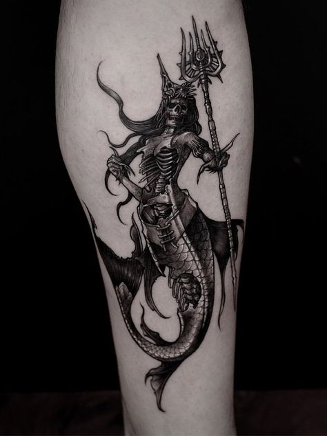 Undead Mermaid Tattoo, Black Sea Tattoo, Siren Skeleton Tattoo, Gothic Siren Tattoo, Spooky Mermaid Tattoo, Zombie Mermaid Tattoo, Creepy Ocean Tattoo, Scary Mermaid Tattoo, Dark Siren Tattoo