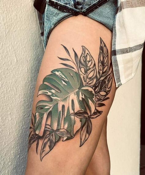 Houseplant Tattoo Sleeve, Alocasia Tattoo, Plant Shoulder Tattoo, Plant Leg Tattoo, Tropical Plant Tattoo, Monstera Plant Tattoo, House Plant Tattoo, Houseplant Tattoo, Botanical Tattoo Sleeve