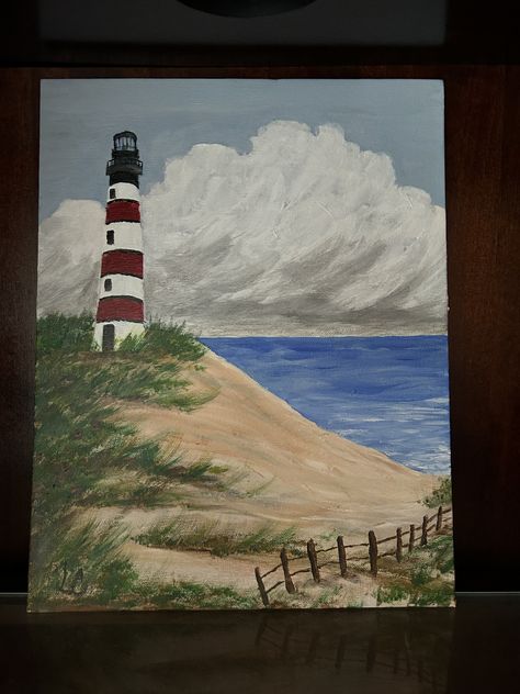 Lighthouse Painting Easy, Light House Drawing, Painting Easy Tutorial, House Drawing Easy, Simple House Drawing, Landscape Drawing Tutorial, House Paintings, Paintings Easy, Lighthouse Painting